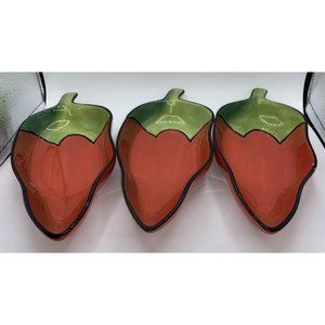 Vintage Red Hot "Chili Fiesta" Clay art - serving bowls, condiment bowls Set 3
